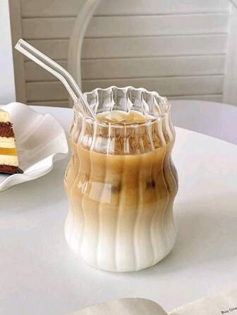 1pc Glass Coffee Cup With Straw, For Home Use, Suitable For Women, Drinking Beverage Milk Tea Cup School Supplies Back To School