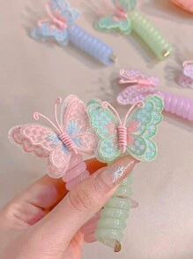 2pcs/Set Girls Butterfly Spiral Hair Ties, Ponytail Holders, Cute Scrunchies For Braids & Curly Hair - 2 Pieces - View 5