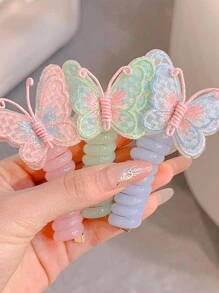 2pcs/Set Girls Butterfly Spiral Hair Ties, Ponytail Holders, Cute Scrunchies For Braids & Curly Hair - 2 Pieces - View 6