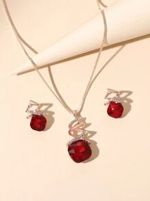 1 Set de collar y 1 par de aretes de cristal con diseño geométrico elegante y a la moda. Apto para uso diario de mujeres, conjunto de joyas, regalo para amigos