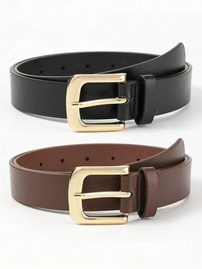 2pcs/Set Widened Square Pin Buckle Popular Fashion Decorative All-Match PU Belt For Daily Use Halloween Summer, School Fall, Autumn, Halloween