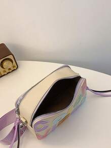 1 件装多巴胺色 PU 字母绗缝相机包，带双拉链和宽肩带，适合时尚女性的单肩包和斜挎包 - 米色 - 查看 6