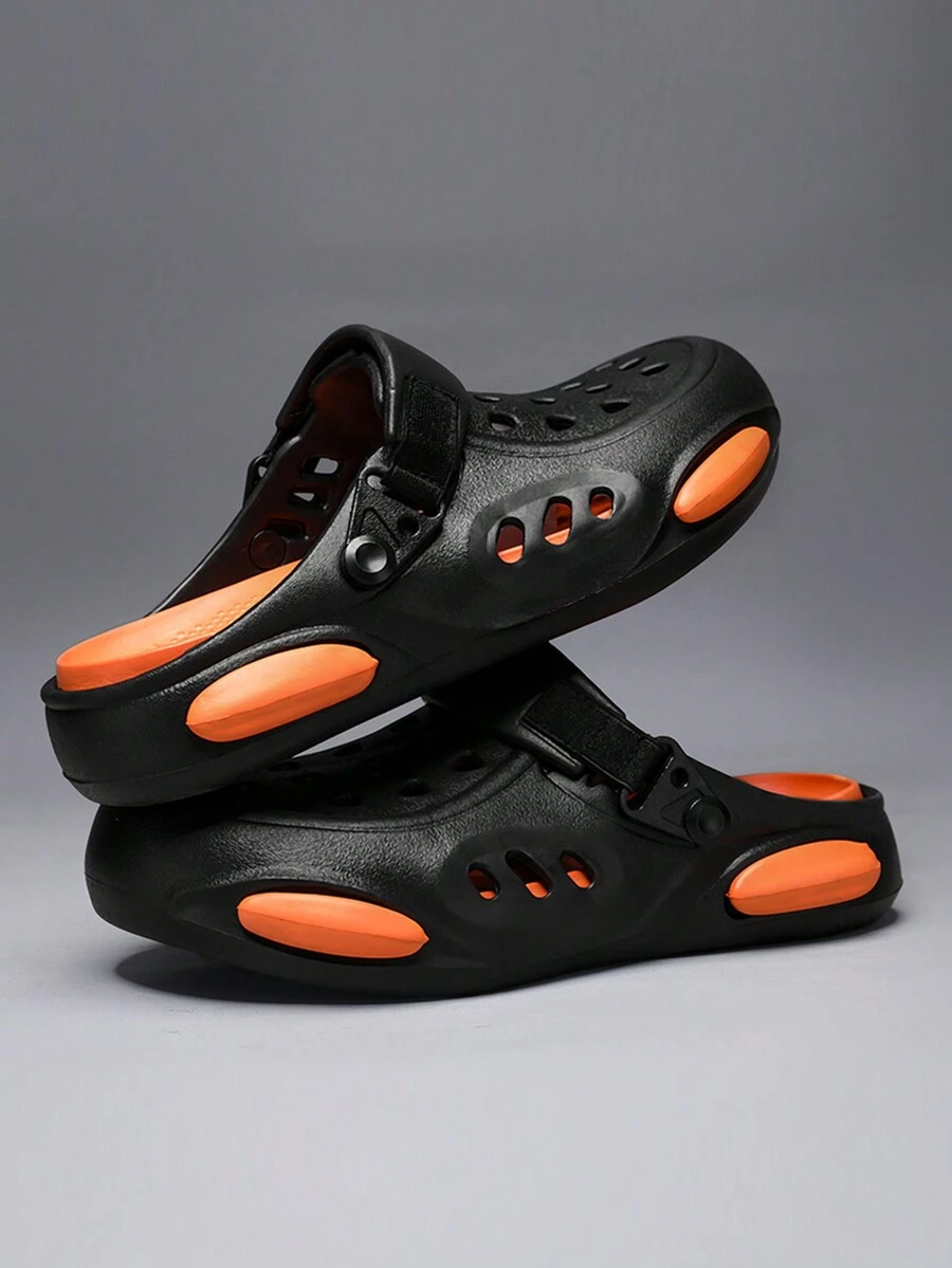 男士夏季時尚透氣涼鞋，防滑，透氣沙灘情侶鞋，休閒戶外穿着用的封閉式拖鞋 - 黑色 - 查看 1