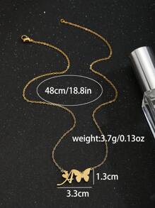 1件金色喷绘蝴蝶字母心形吊坠不锈钢项链，时尚精致颈链，夏季项链，儿童生日礼物 - 金黃色 - 查看 5