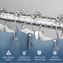 12pcs Silver Stainless Steel Bathroom Curtain Hooks With Double Hooks And Adhesive For Curtain And Shower Curtain Hardware Accessories Home Bathroom Decor Fall Decor Bathroom Accessories Back To School - Silver - View 5