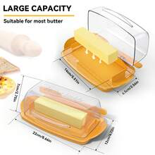 1 Set Yellow Butter Dish With Cover And Knife, Flip Lid -Friendly Plastic Butter Dish, Perfect For Kitchen Baking And Gifting, Practical Butter Container, Suitable For Covering Countertops Or Refrigerators, Home Kitchen Utensils. - Yellow + Transparent Cover - View 2