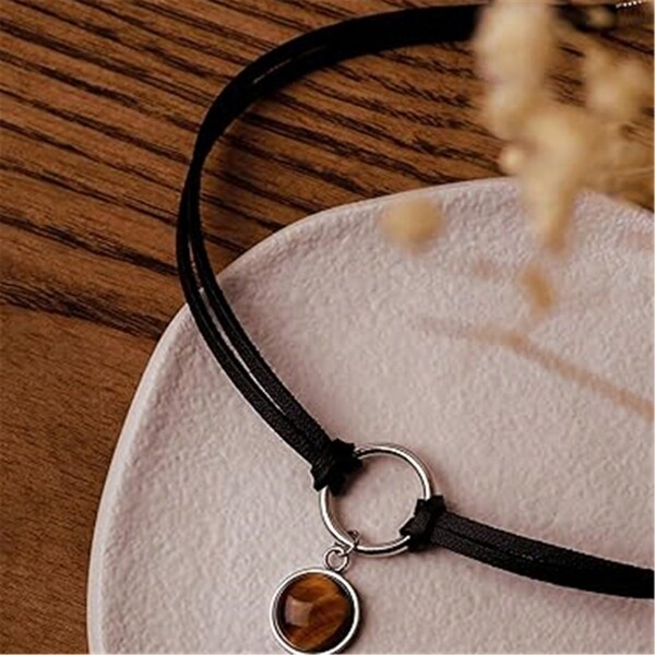 Gótico Boho Hippie O Anillo Tigereye De Cristal Collar Choker, Collar Dainty Negro Falso En Capas, Regalo De Joyería Para Mujeres, Niñas