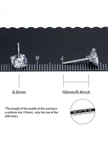 2pcs 925 Sterling Silver Round Cubic Zirconia Stud Earrings (1.5mm/2.0mm/2.5mm/3mm/4mm/5mm/6mm/7mm/8mm) Ideal Gift For Valentine's Day, Women & Girlfriend