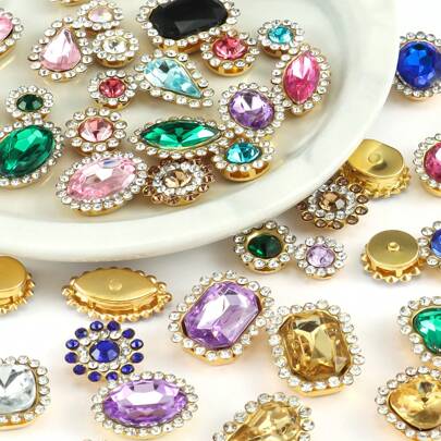 50pcs Mixed Shape Glass Rhinestones For Sewing, In Various Colors, Suitable For Crafts, Clothing DIY, Shoe Making, Formal Dress, And Jewelry Making