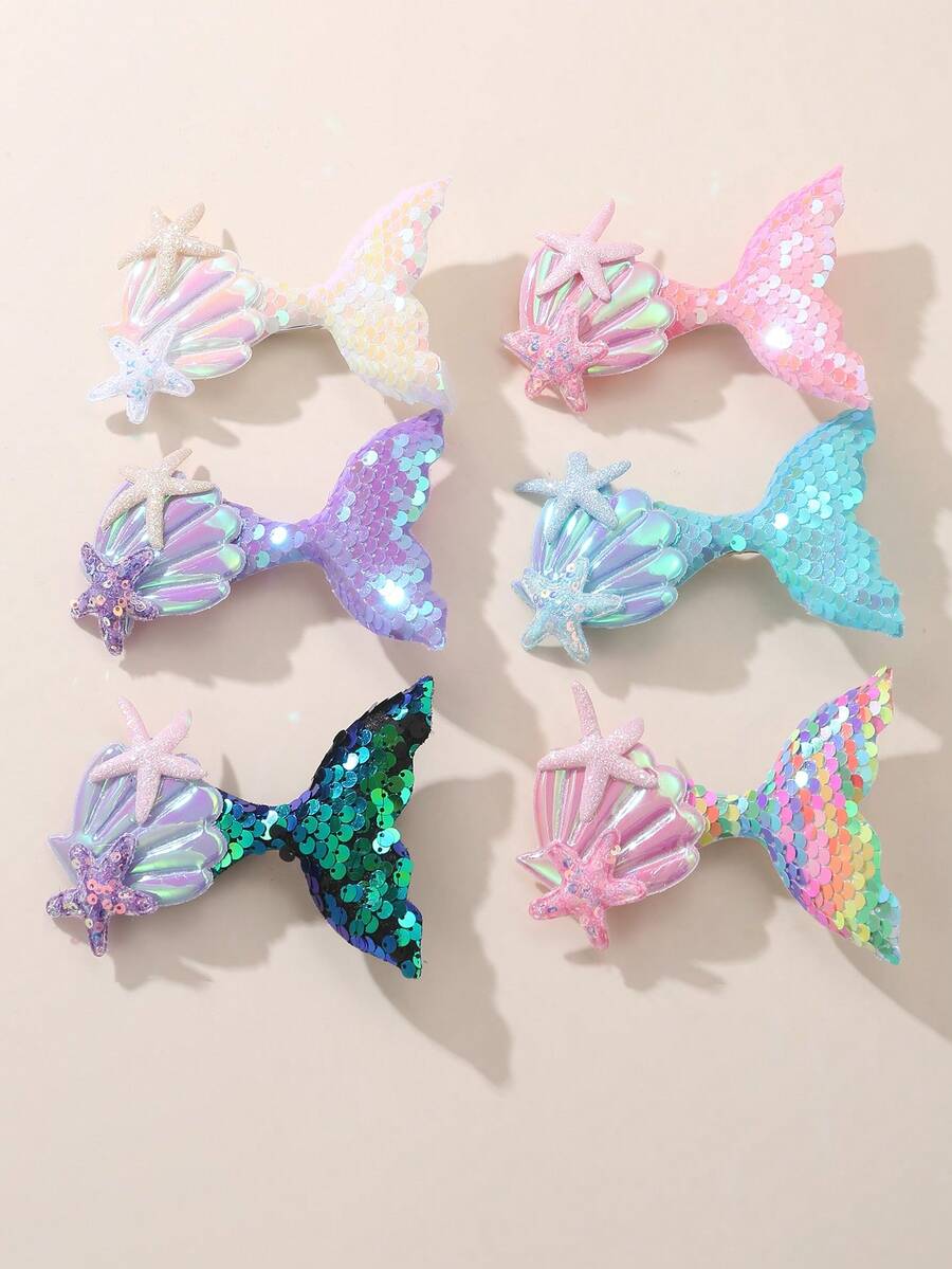 6pcs/Set Colorful Sequin Mermaid Hair Clips, Daily Decoration For Girls - Multicolor - View 1