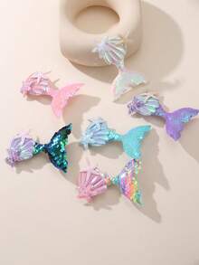 6pcs/Set Colorful Sequin Mermaid Hair Clips, Daily Decoration For Girls - Multicolor - View 9