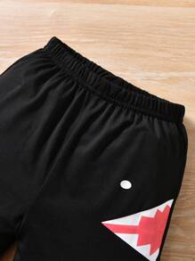 2pcs/Set Young Boy Summer Shark Print Hooded Tank Top And Shorts Set, Suitable For Sports, Casual, Students, Vacation, Age 2-6 Years Old