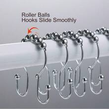 12pcs Silver Stainless Steel Bathroom Curtain Hooks With Double Hooks And Adhesive For Curtain And Shower Curtain Hardware Accessories Home Bathroom Decor Fall Decor Bathroom Accessories Back To School - Silver - View 3