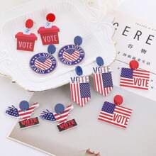 5pairs/Set Usa Vote Theme Acrylic Earrings Set Including Ballot Box, Eagle, American Flag Design, Suitable For Daily Wear And Voting Parade - VOTE - View 2