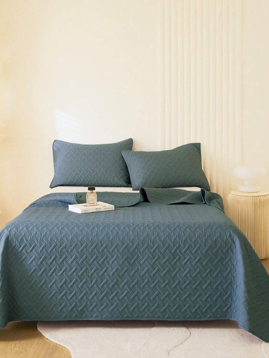 Colcha tamaño Queen en colores azul, café, rosa y blanco | Tejido ligero | Lavable a máquina, fácil cuidado - Gris - Ver 1