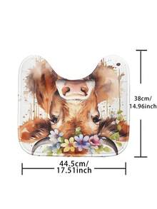 1/3/4pcs Digital Printed Shower Curtain Or Floor Mat With Plant, Flowers And Cow Patterns - Multi-color - View 5