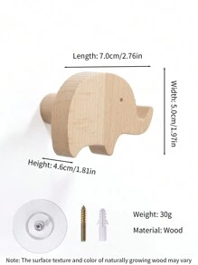 1pc Oak Wood Wall Hook Coat Hanger - Brown - View 13