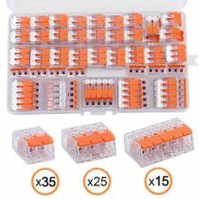 10pcs/75pcs Lever Wire Connectors, Wire Connector Assortment Pack Compact Splicing Connector Kit For Electrical Wires Solid Stranded Flexible Wires, 2 Port, 3 Port, 5 Port - Orange - View 1