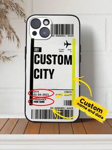 1 件定制姓名、日期和城市手机壳、TPU iPhone 手机壳、定制旅行 iPhone 手机壳、机票风格手机壳、手机防震保护、iPhone 系列、适用于 iPhone Pro /Pro Max/X/XR/XS/XS Mini/Max 的手机壳、适合家人、朋友、祖父母、情侣、宠物爱好者的礼物，适合圣诞节、万圣节、冬季、舞会、秋季手机壳、手机保护套、手机配件 - 彩色 - 查看 2