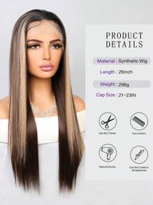 Halloween Costume Wig Preplucked Soft 13*4 Mix Synthetic Fiber Imported From Japan Lace Front Wig Hair Long Straight With Baby Hair Heat Resistant Fiber Synthetic Hair Wig 26 Inch Wig For Women Daily Used - Multicolor - View 8