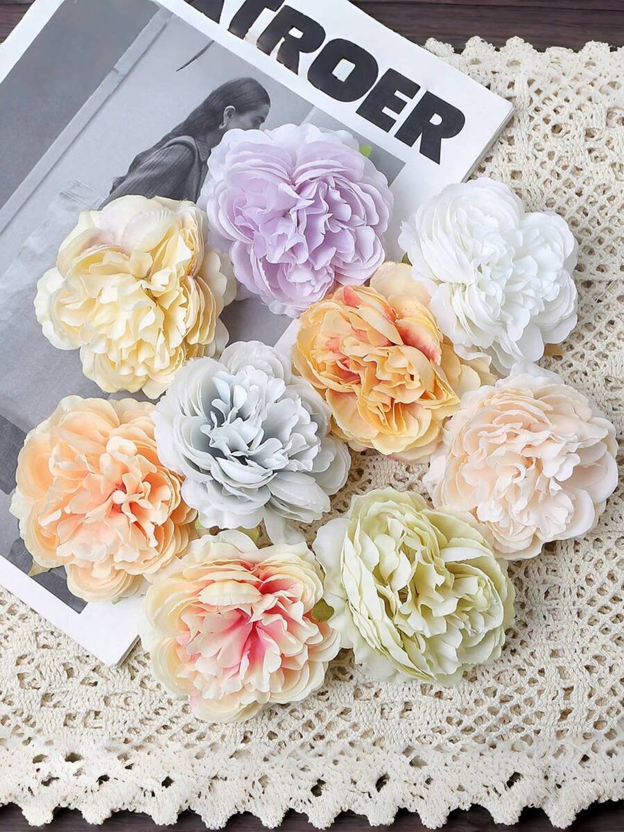 10pcs Artificial Mixed Color Rose Flower Heads - Color Mixing - View 1