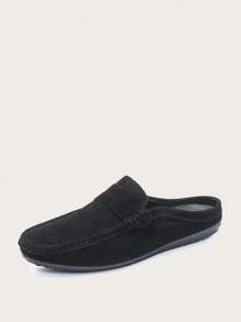 Zapatos mocasines, mulas transpirables para hombre, zapatillas traseras sin talón con diseño clásico de hebilla y patrones de rayas - A58 negro - Ver 1