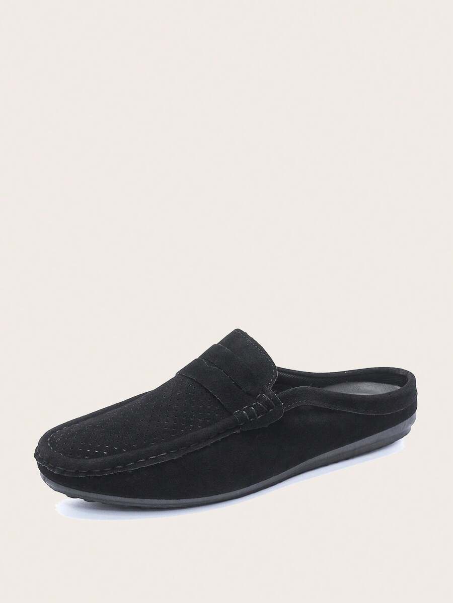 Zapatos mocasines, mulas transpirables para hombre, zapatillas traseras sin talón con diseño clásico de hebilla y patrones de rayas - A58 negro - Ver 1