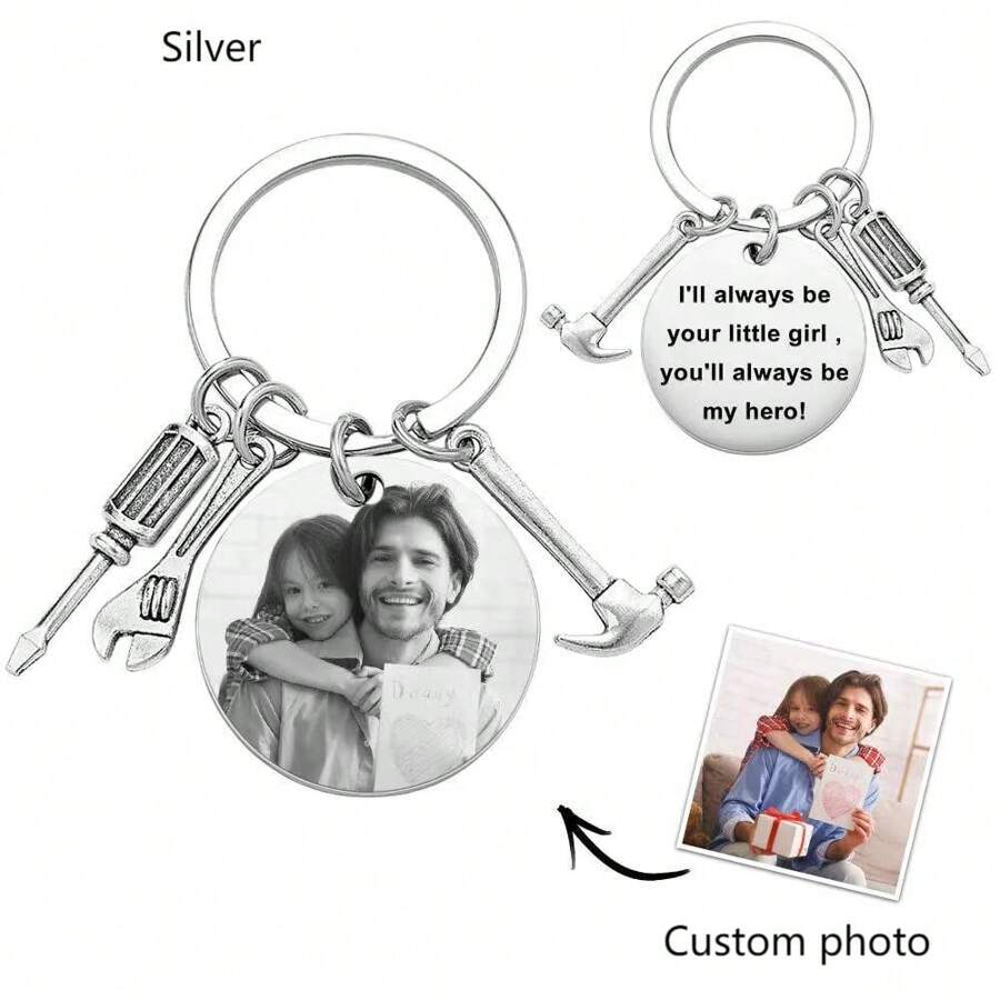 Customized Engraved Keychain With Personalized Photo & Repair Tool Set, Charming Father's Day Gift - Silver - View 1