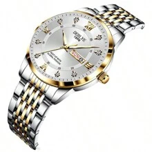 Reloj de cuarzo de 1 pieza de la marca DEBLVE con esfera redonda, correa de acero, calendario luminoso y cronómetro, moda unisex - Negro - Ver 10