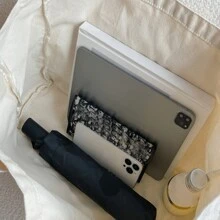 個性化客製照片姓名大容量可折疊托特包 女款手提肩背包 素色購物紀念袋 - 米色 - 查看 3