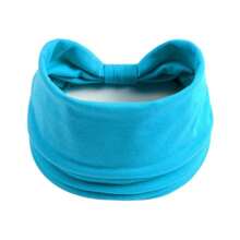 1pc Plain Elastic Wide Knot Hairband For Women, Bohemian Style Yoga Headband, Soft Hair Band Accessory - Blue - View 5