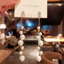 2pcs Super Fairy Elegant Tassel Faux Pearl Earrings Sweet Cool Minimalist S925 Silver Pin Earrings High-End Feeling Halloween