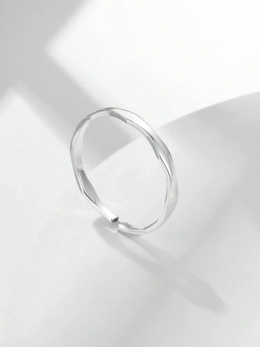 HuooNew 1 件 925 纯银可调节开口戒指，男女通用 - 銀色 - 查看 1