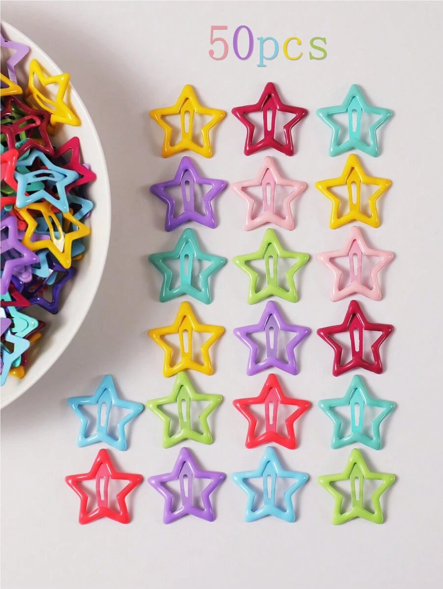 20 piezas/30 piezas/50 piezas/60 piezas Pinzas de pelo de metal surtidas para niñas - Pasadores de pelo clásicos de colores de moda con estrellas para la vida diaria, peinados de moño y decoración, color aleatorio