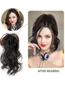 Synthetic Wavy Ponytail Extension Hairpiece Short Curly Claw Clip Ponytail For Women Heat Resistant Pony Tail Clip Wig - Black - View 3