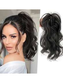 Synthetic Wavy Ponytail Extension Hairpiece Short Curly Claw Clip Ponytail For Women Heat Resistant Pony Tail Clip Wig - Black - View 1