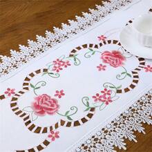 1入組，桌布，中空設計刺繡粉色花卉桌布，精緻浪漫系列裝飾用桌布，生日派對，節日裝飾，房間裝飾 - 西瓜粉 - 查看 7