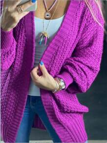 Plus Size Knit Tops - 紫色 - 查看 1