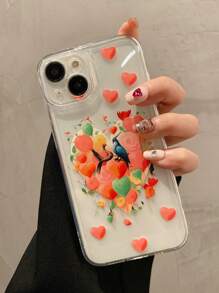 1pc Couple Bird & Heart Design Transparent Thick Shockproof Phone Case Compatible With IPhone 15/14/13/12/11pro Max