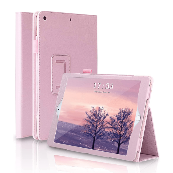 Apple Case Compatible With Samsung Galaxy Tablets / IPad / Redmi Pad Se, Folding Stand Shockproof Smart Cover With Pencil Holder [Auto Sleep/Wake] Kickstand PU Leather Full Body Protective Cover (Pink)