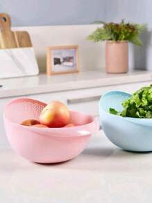 1 Pieza Cesta De Lavado De Arroz Multifuncional Para Cocina, Colador Y Escurridera De Arroz De Plástico Con Cuenco De Lavado Para Frutas Y Verduras - Rosa - Ver 4