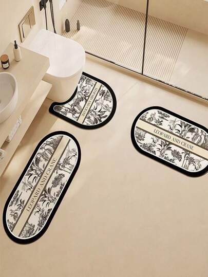 由硅藻土製成的高端簡約花紋三件套浴室地墊，在浴室、廚房、入口、洗衣房等場所使用，恰到好處的輕奢時尚風格，吸水、防滑且防污，簡約硅藻土軟橡膠地毯，房間裝飾