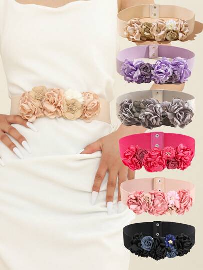 1pc Women French Elegant 3D Camellia Burnt Edge Handmade Fabric Flower Waist Belt With Elasticity And Simulation Flower Decor Halloween Summer, School Fall, Autumn, Halloween