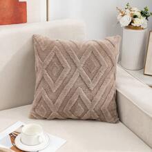 1pc Plush Geometric Pattern Pillow Cover, Bohemian Style, Suitable For Living Room, Bedroom, Four Season Decorative Pillow Case, Pillow Insert Not Included - Light Brown - View 3