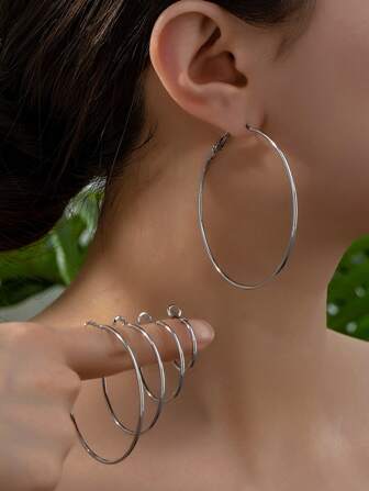 10件/套 简约欧美风金属光滑圆形耳环