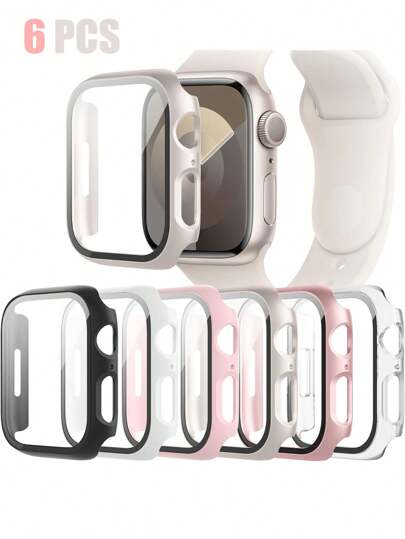 6pcs Sports Watch Case Set, Compatible With Apple Watch, Suitable For Both Men And Women. The Shatter-Resistant And Scratch-Resistant Hard Pc Case Features An Ultra-Thin, High-Definition Tempered Glass Screen Protector. This 2-In-1 Case Is Compatible With Apple Watch Series 11/10/Ultra/9/8/7/6/Se/5/4, 40/44/41/42/45/46/49mm. Comfortable And Responsive