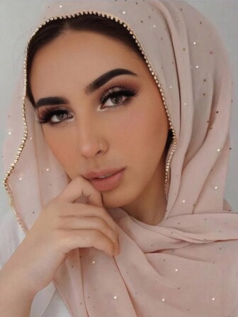 1 件装 180 * 75 厘米奢华水钻头带头巾头巾雪纺女士头巾伊斯兰日常长围巾面纱围巾披肩适合阿巴亚女士面纱