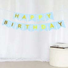 1set Gold Foil Happy Birthday Banner, Birthday Party Decorations, Triangle Flag Bunting For Party Props And Supplies,Christmas