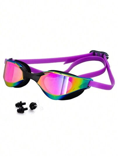 SHENYU Set de 4 gafas de natación cómodas de silicona + 1 pinza nasal de natación + 2 tapones para los oídos de natación, accesorios de playa, accesorios de piscina