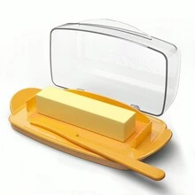 1 Set Yellow Butter Dish With Cover And Knife, Flip Lid -Friendly Plastic Butter Dish, Perfect For Kitchen Baking And Gifting, Practical Butter Container, Suitable For Covering Countertops Or Refrigerators, Home Kitchen Utensils. - Yellow + Transparent Cover - View 4